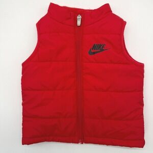 Nike Vest Kids 12M Red‎ Puffer Full Zip Quilted Sleeveless Jacket Logo
